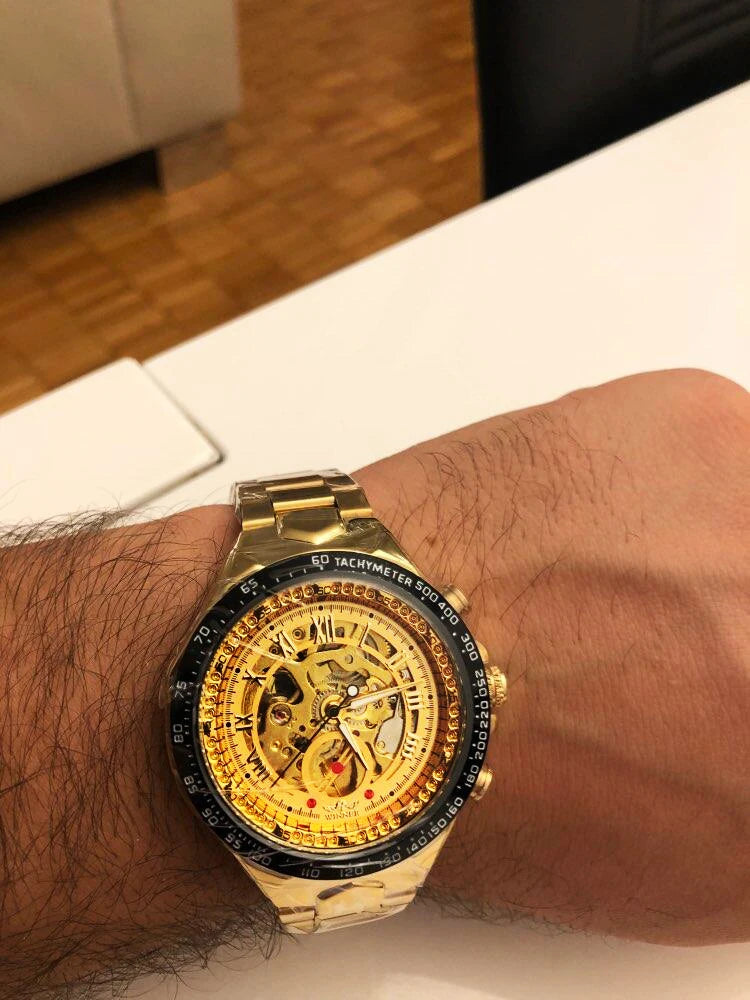 Vencedor-Relógio Mecânico Esporte Design Bezel para Homens, Relógio Esqueleto Automático, Marca Top, Relógio de Moda de Luxo