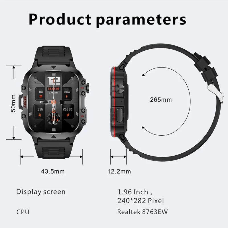 Xiaomi-Relógio Inteligente Militar Robusto para Homens, GPS, Bluetooth, Chamada, Monitoramento de Saúde, AI Voice, Esportes, Impermeável, Novo, 2022