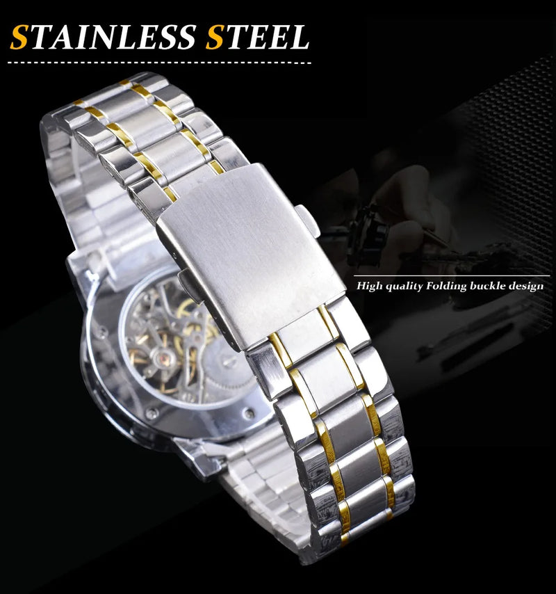 Fashion Hot Winner Top Luxury Brand Men Transparent Diamond Luminous Smovement Male Skeleton Mechanical Royal Design Wrist Watch