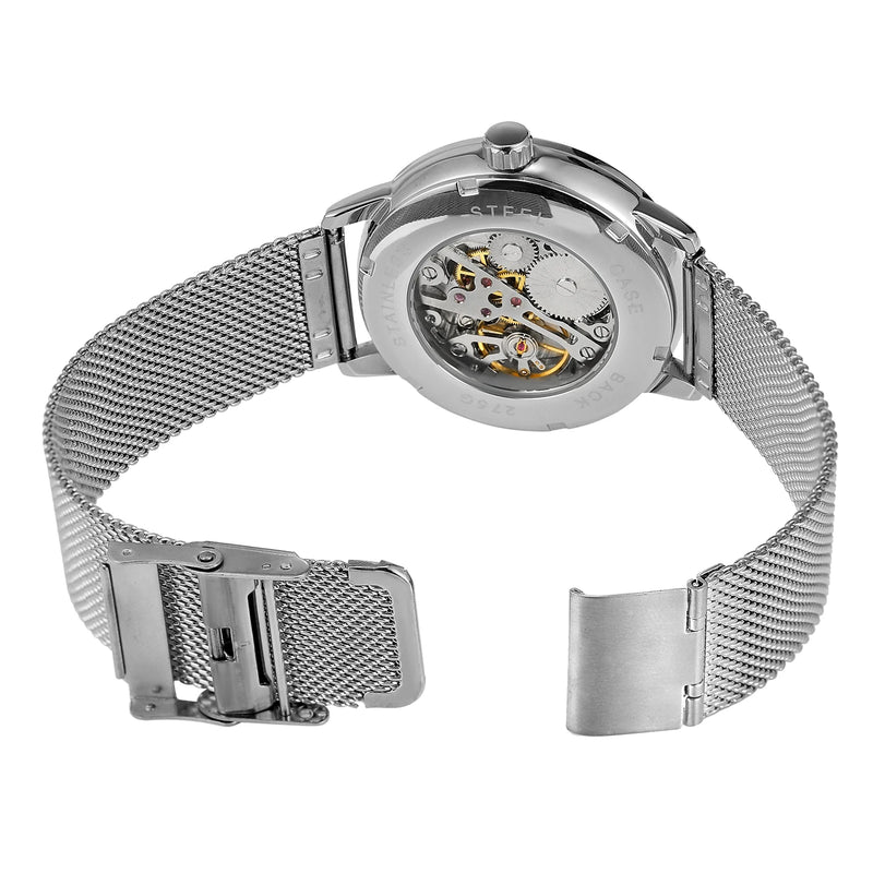 Vencedor-Men's Original Replica Mechanical Watch, Malha Strap, Impermeável, Elegante, Moda, Casual, Relógio de pulso, Oficial, Homens