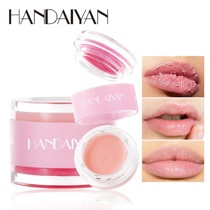 HANDAIYAN Esfoliante labial Hidratante Máscara de reparação labial Esfoliante de açúcar 2 em 1 Bálsamo esfoliante labial de dupla efeito