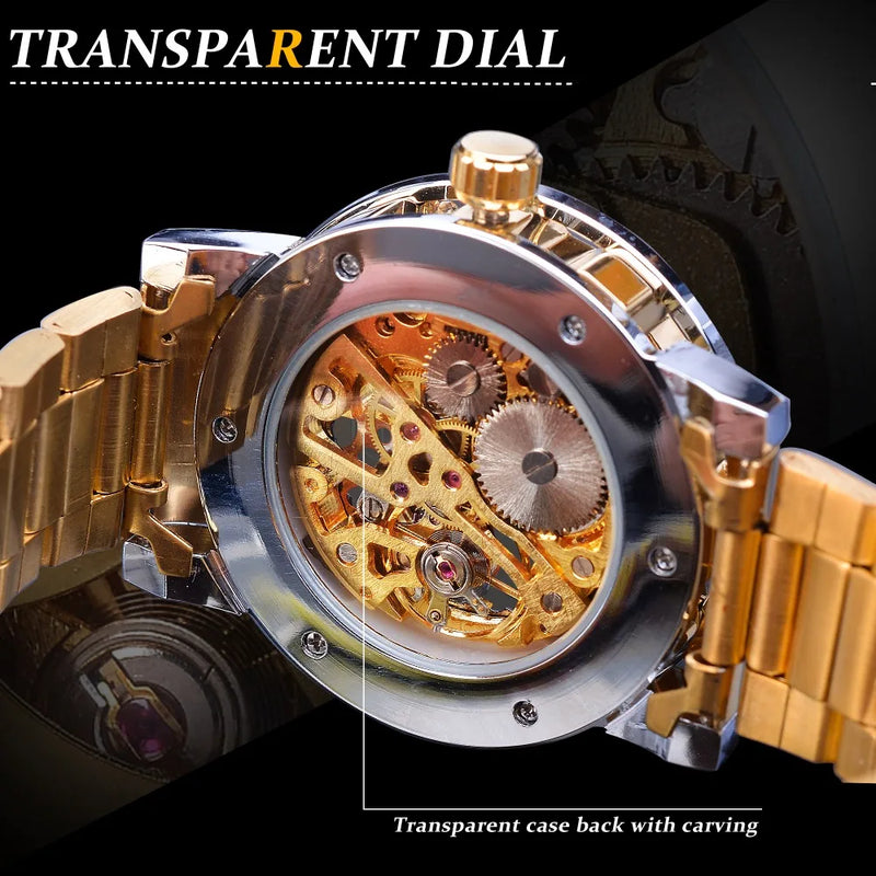 Fashion Hot Winner Top Luxury Brand Men Transparent Diamond Luminous Smovement Male Skeleton Mechanical Royal Design Wrist Watch