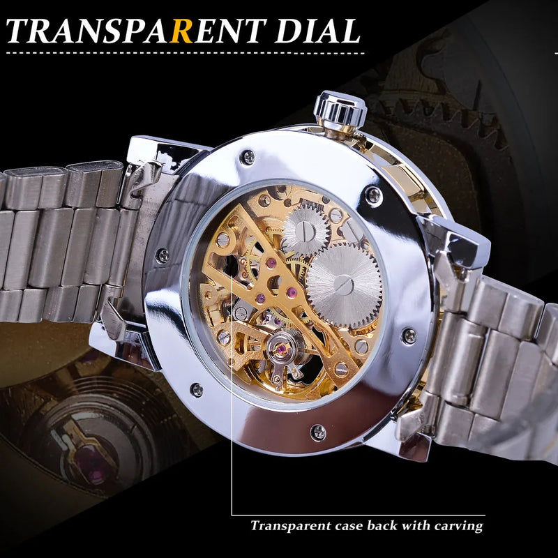 Fashion Hot Winner Top Luxury Brand Men Transparent Diamond Luminous Smovement Male Skeleton Mechanical Royal Design Wrist Watch