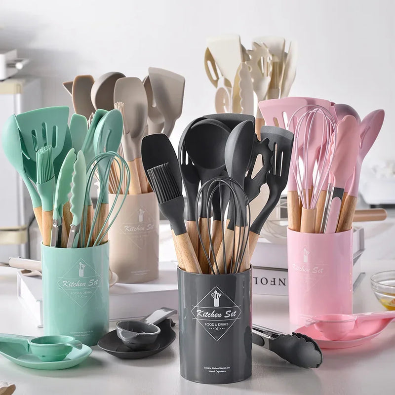 Utensílios De Cozinha De Silicone De Grau Alimentício, Colher De Medição, Espátula, Ferramenta De Cozinha Prática, Conjunto De Utensílios De Cozinha, Panelas, Turner, 12Pcs