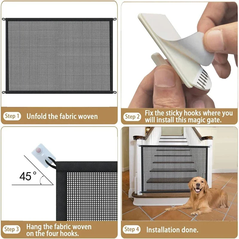 Pet Folding Malha Respirável Playpen, Dog Cerca de Segurança, Rede Isolada, Escadas Portão, Cão Barreira, 4Pcs Gancho, Novo