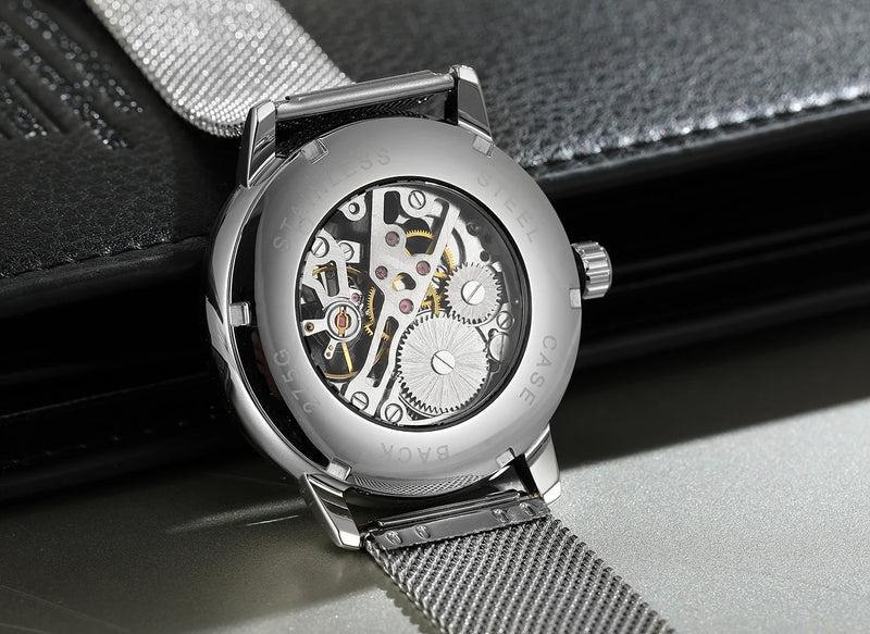 Vencedor-Men's Original Replica Mechanical Watch, Malha Strap, Impermeável, Elegante, Moda, Casual, Relógio de pulso, Oficial, Homens