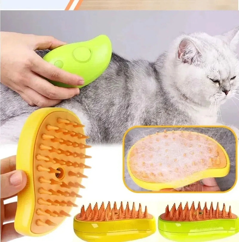 Escova a vapor para cão e gato, pulverizador elétrico para massagem, pet grooming ferramenta, 3 em 1 pente de massagem