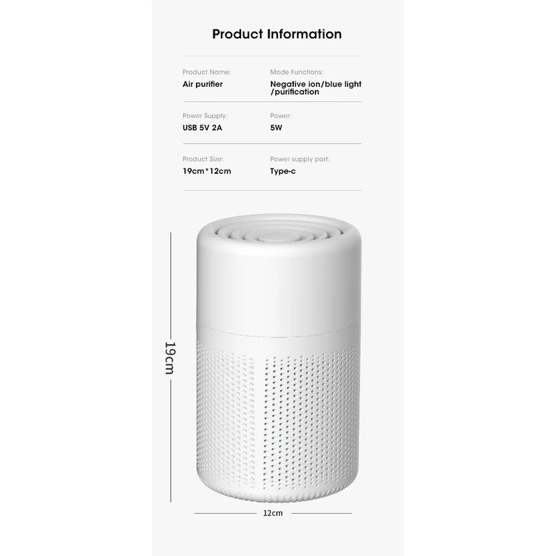 Mini purificador do ar do Desktop com filtro HEPA, Ar purificado com fragrância, Purificador negativo do íon
