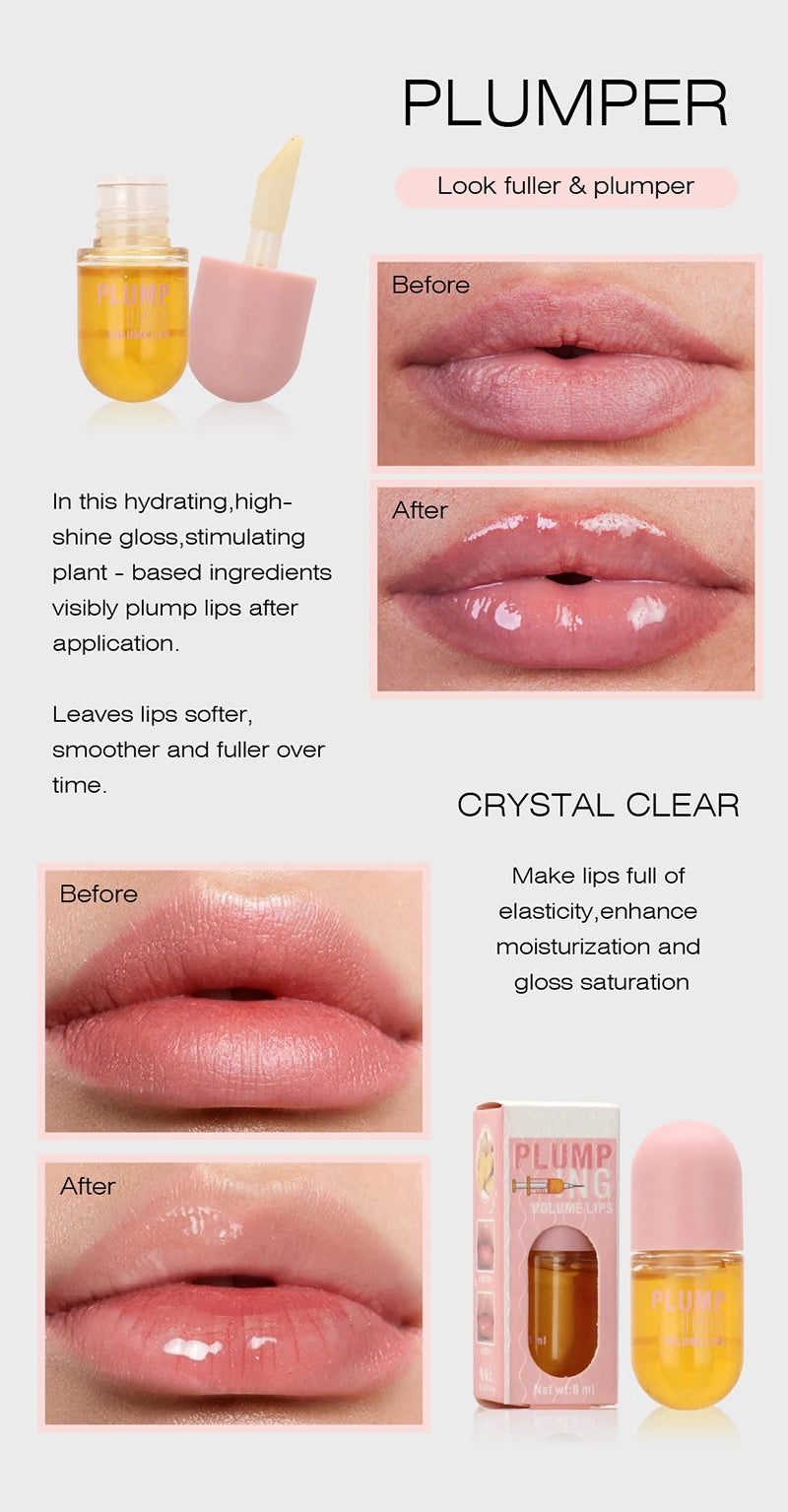 Long Lasting Lip Plumper Oil, Instant Volumising Enhancer, Lip Serum, Colágeno Lábios, Volume Lipgloss, Sexy Cosmetic, Volume Aumentos