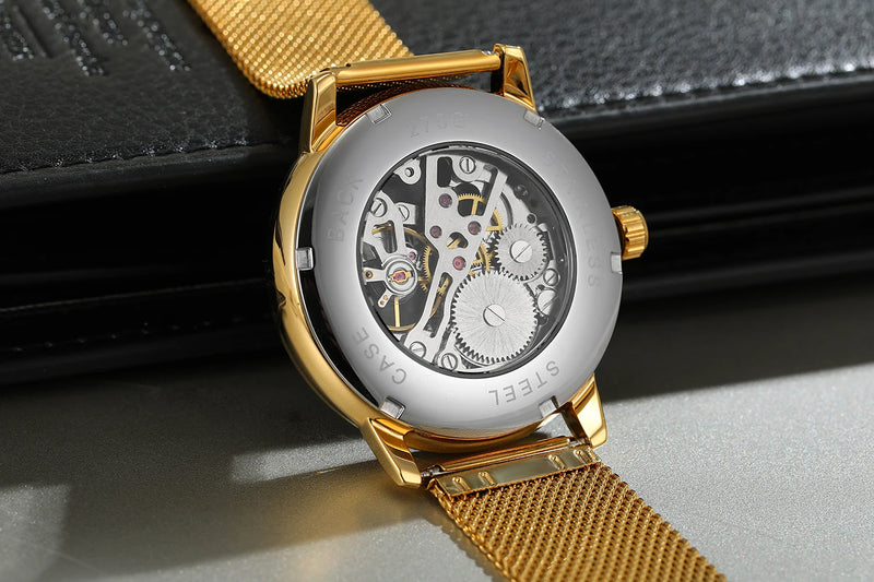 Vencedor-Men's Original Replica Mechanical Watch, Malha Strap, Impermeável, Elegante, Moda, Casual, Relógio de pulso, Oficial, Homens