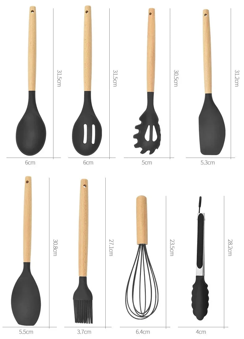 Utensílios De Cozinha De Silicone De Grau Alimentício, Colher De Medição, Espátula, Ferramenta De Cozinha Prática, Conjunto De Utensílios De Cozinha, Panelas, Turner, 12Pcs