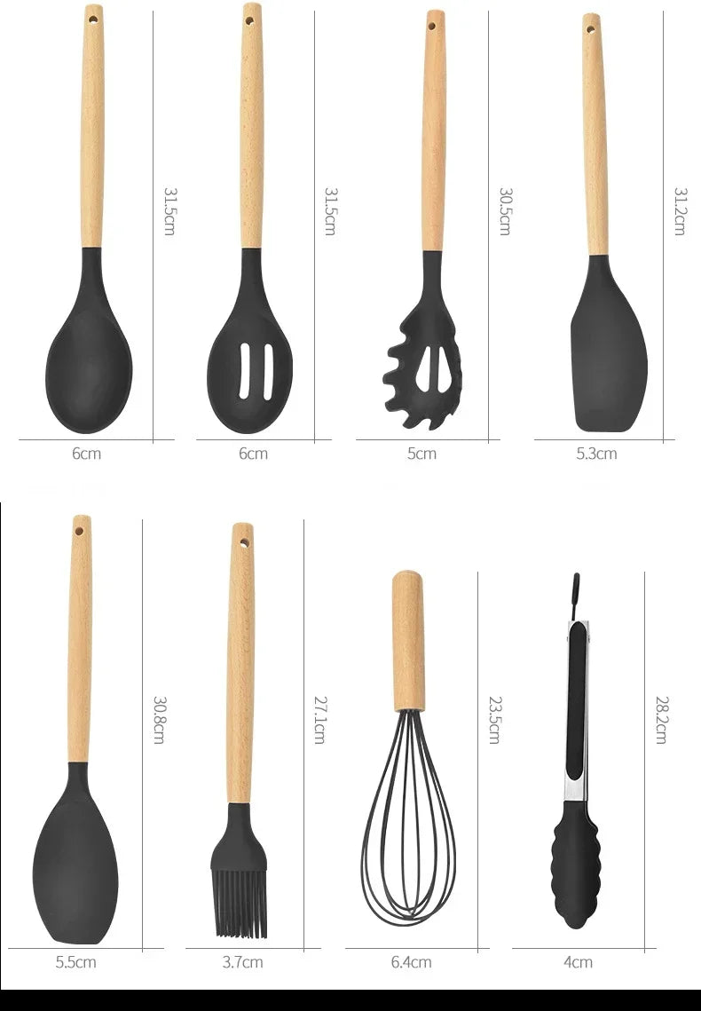 Utensílios De Cozinha De Silicone De Grau Alimentício, Colher De Medição, Espátula, Ferramenta De Cozinha Prática, Conjunto De Utensílios De Cozinha, Panelas, Turner, 12Pcs