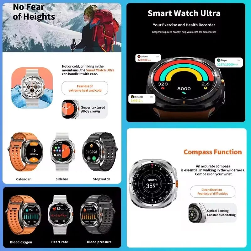 Galaxy Smart Watch 7 Ultra para Homens e Mulheres, Tela AMOLED, Multifunções, Rastreador de Fitness Esportivo, Saúde, Samsung, Novo, 2022