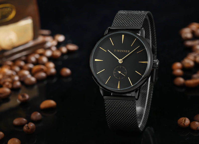 Vencedor-Men's Original Replica Mechanical Watch, Malha Strap, Impermeável, Elegante, Moda, Casual, Relógio de pulso, Oficial, Homens